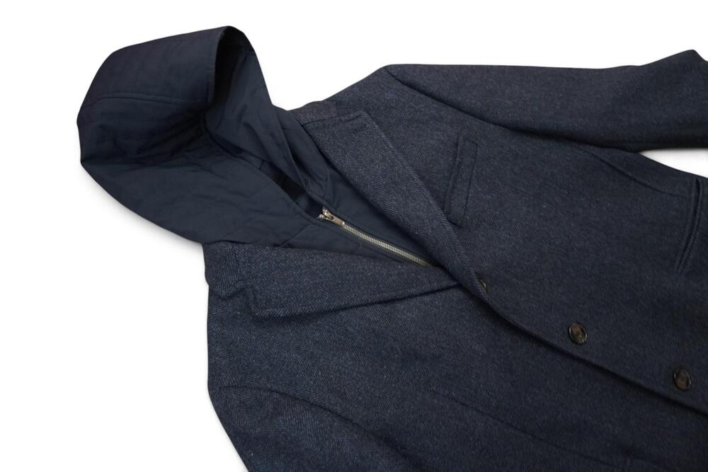 Cardinal Of Canada Coat Mens 44 Blue Wool Cashmere Hooded Overcoat 9500H25B